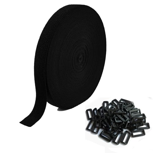 HUAPX 32FT Reusable Nylon Fastening Cable Straps, 0.8”Wide Cut-to-Length Self-Adhesive Hook and Loop Heavy Duty Securing Straps,Cinch Straps with 25Buckles Cord Organized Storage and Tidy(0.8IN X32FT)