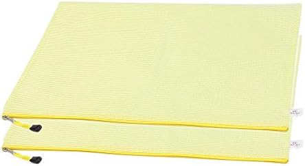 A3 Size Plastic Nylon Chain Zipper Closure Paper Document File Pen Bag Folder Organizer Gridding File Bag,2-Piece,Yellow