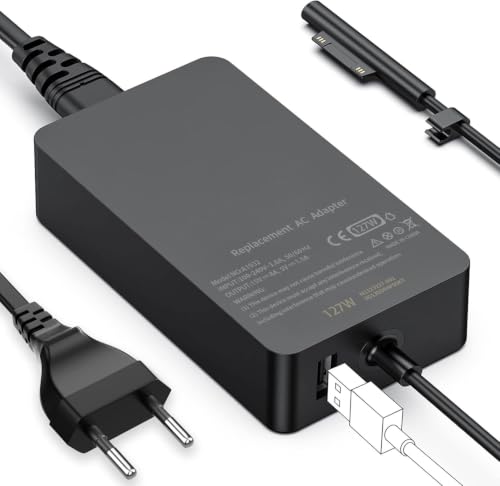 Surface Charger 127W 15V 8A Power Supply for Microsoft Surface Book 3/Book 2/1, Laptop Studio 2/1, Pro 11/10/9/8/7+/7/6/5/4/3/X, Laptop 7/6/5/4/3, Windows Go/Tablet