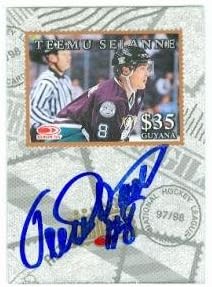 Autograph Warehouse 97120 Teemu Selanne Autographed Hockey Card Anaheim Mighty Ducks 1998 Donruss Stamp Edition At Amazon S Sports Collectibles Store