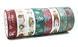 Christmas Washi Tapes 23 Feet 0.6 Inches Wide Box Decorative Masking Tapes Gift Wrapping - 8 Rolls
