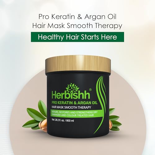 Herbishh Argan Hair Mask (800 ml), Deep Conditioning Hair Mask for Dry & Frizzy Hair | Keratin Hair Mask Sulfate Free, Hydrating Argan Oil Hair Mask for Damaged Hair