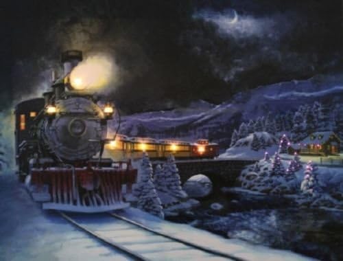 DDS Craft Christmas Train Photo on Canvas with Led Lights Wall Art Christmas Decor