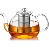 DOPUDO 40OZ (1200ML) Glass Teapot with Infuser Stovetop Safe, Clear Glass Tea Pot Kettle, Borosilicate Tea Pot with Infusers Filter for Loose Tea, Tea Kettle Dishwasher Safe