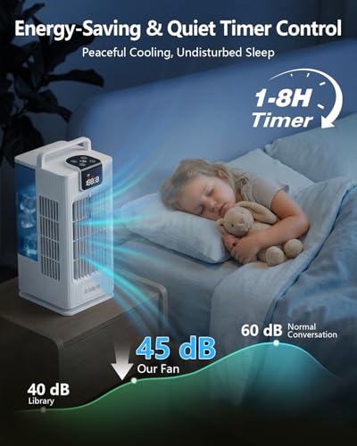 Aiorber Portable Mini Air Conditioner: Water Cooling Fan, 2000ml Tank, 120° Oscillation, 4 Speeds, LED, Timer + Remote Control, No Drain Tube for Home/Office