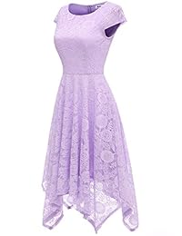 AONOUR Vestido de cóctel para mujer con encaje floral, con mangas y pañuelo