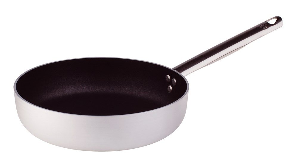 Pentole Agnelli Professional Aluminium Anti-Adherent 3 Mm. Straight Frying Pan with Tubular Steel Handle, Diameter 60 Cm, Silver/Black