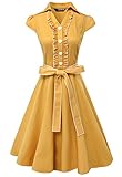Anni Coco Women's 1950s Cap Sleeve Swing Vintage Party Dresses Yellow Small