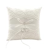 BETAULIFE Wedding Ring Pillow, Ivory Ring Bearer Pillow,Ring Bearer Cushion 8.26 Inch for Wedding Party