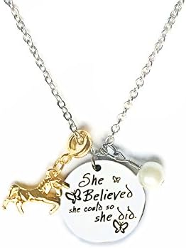 Galaxia Air Inspirational Stainless Steel Unicorn And Pearl Jewelry Pendant Necklace Letter Tag Necklace for Women Girls Gift - She Believed She Could So She Did
