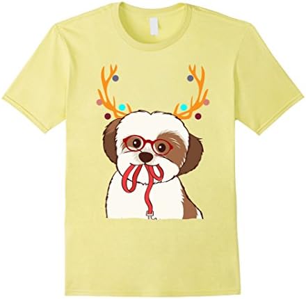 Mens XMAS Funny Shih Tzu with Antlers Christmas T Shirt Xmas Tee Large Lemon