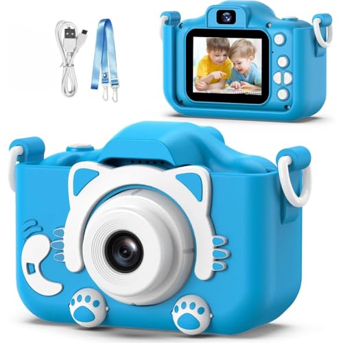 Câmera Digital Infantil Portátil – Recarregável, Com Tela LCD, Jogos e Vídeo HD – Presente Criativo para Crianças de 4 a 12 Anos – Antichoque, Fácil de Usar (Azul)