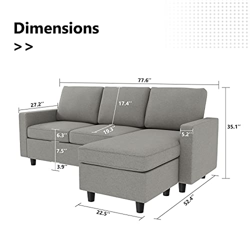 HONBAY Convertible Sectional Sofa, L Shaped Couch with Linen Fabric, Reversible Sectional Sofa