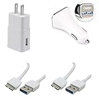 Galaxy S5 and Note 3 for Samsung Charger Micro USB 3.0 Cable Kit by RKINC [Wall Charger + Car Charger + 2 Cables] Adaptive Charging uses Dual voltages for up to 20% Faster Charging