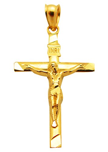 Men's Women's 10K Yellow Gold Crucifix Pendant Gold Cross Charm