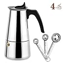AMFOCUS Stovetop Espresso Coffee Maker - Stainless Steel - 4 Demitasse Cup Capacity