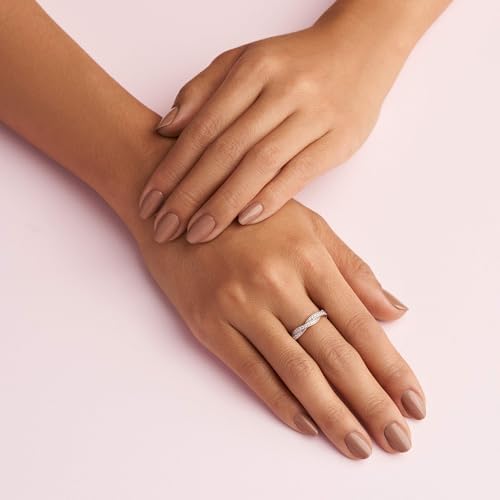 Timeless Bague Torsades en métal plaqué or rose 14 carats avec zircones cubiques transparentes, taille 58