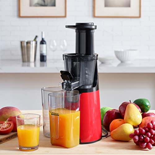 Homevolts Slow Juicer Red Compact Masticating Juicer with Cold Press