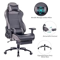 HEALGEN Massage Gaming Chair Office Chair with Heavy Duty Metal Base,Reclining High Back PU Leather PC Computer Racing Desk Chair with Footrest and Lumbar Support (8263 Grey)