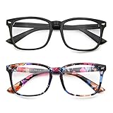 Blue Light Blocking Glasses 2 Pack Anti Eye Strain Minimize Headache UV Blocking Computer Reading Gaming Eyeglasses, Men/Women (Black&Flower)