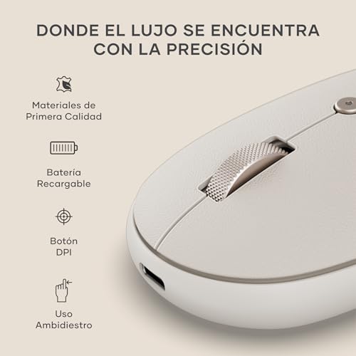 SATECHI OntheGo™ Wireless Mouse, USB-C Recharge, Bluetooth Up to 3 Devices, Adjustable DPI, Elegant Ergonomic Mouse for MacBook, Laptop, iPad and More - Beige