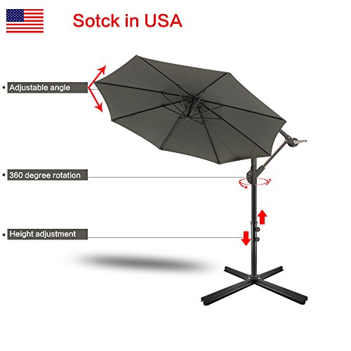 Yongtong Offset 10 Ft Patio Umbrella, Adjustable Cantilever Hanging Outdoor Umbrellas, with Cross Buttom Base and Crank, Market Sun Shade UV Resistant Umbrellas for Cafe, Beach (Tan) - Thumbnail 2