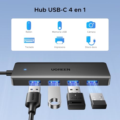 UGREEN USB C Hub with 4 Ports USB 3.0 Adapter Thief Multiport 5Gbps High Speed Compatible with MacBook Pro Air iMac Surface XPS PC Laptop Hard Drive Keyboard Mouse PS5 (60cm)