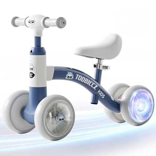 Colorful Lighting Baby Balance Bike, 4 Silence Wheels, Adjustable Handlebar Seat, No Batteries, Toys for 1 Year Old Boy Gifts 10-24 Month, Indoor/Outdoor