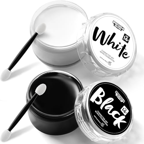 Spooktacular Creations Halloween Oil Face Body Paint Set Foundation 4 OZ with Brushes, Halloween Party Cosplay Clown Sfx Zombie Skeleton Dress Up Makeup for Adult ( White Black )