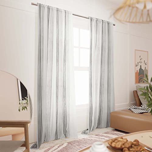 Black and white curtains 96 inches long, 50x96 2 semi sheer curtains