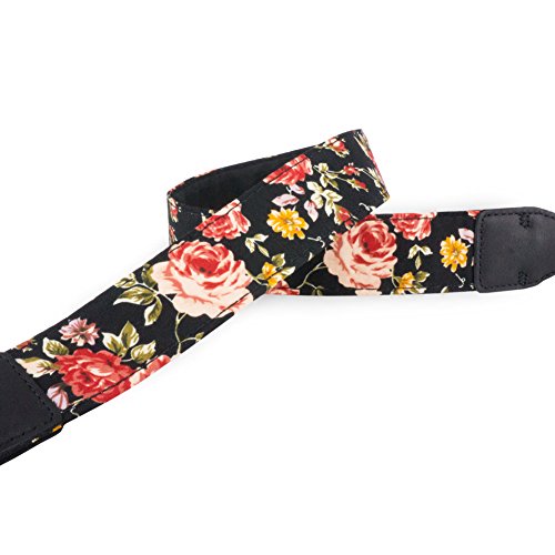 Wolven DSLR/SLR Camera Neck Shoulder Belt Strap Cotton DSLR/SLR Camera Neck Shoulder Belt Strap For Nikon Canon Samsung Pentax Sony Olympus or Other Cameras - Black Rose
