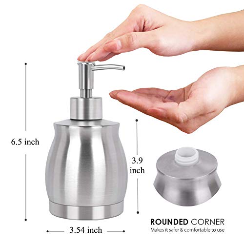DK177 Stainless Steel Countertop Soap Dispenser Prime 390ml Liquid Bottle for Kitchen & Bathroom Hand Dish Lotion