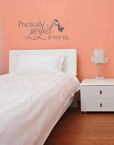 Practically Perfect in Every Way Vinyl Decal - Mary Poppins Silhouette Vinyl Wall Art Decal for the Home or Bedroom Bathroom - Disney Quote - 28.6" W x 12" H (Charcoal, Matte)