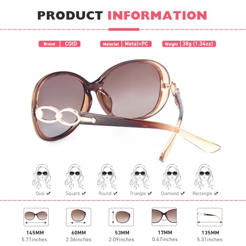 CGID Sunglasses Womens Polarised Retro Designer Ladies Sun Glasses | Vintage Oversized Shades,Big Durable Frame,UV400 Protection for Driving Travel Beach