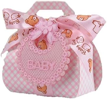 MEIZOKEN 12pc Candy Favor Theat Boxes Bear Shape DIY Paper Wedding Gift Christening Baby Shower Party Favor Boxes Candy Box with Bib Tags & Ribbons