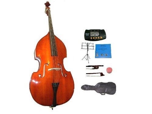 GRACE 4/4 Size Student Natural Upright Double Bass with Bag,Bow,Bridge+2 Sets Strings+Rosin+Music Stand+Metro Tuner