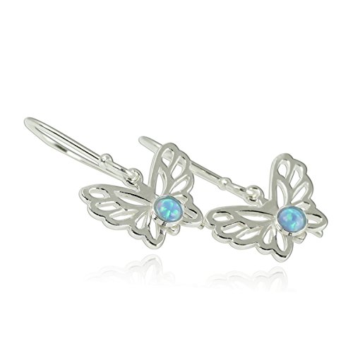 Butterfly Jewelry Created Opal 925 Sterling Silver Earrings Charming Gift for Girls Teens or Nature Lover