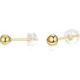 KECHO 18K Real Yellow Gold Ball Stud Earrings Solid Gold Ball Stud Earrings for Women