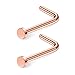 Ruifan 18G 316L Surgical Steel Nose Stud L Shaped Ring with 2MM Flat Top Piercing Jewelry 2PCS - Rose Gold