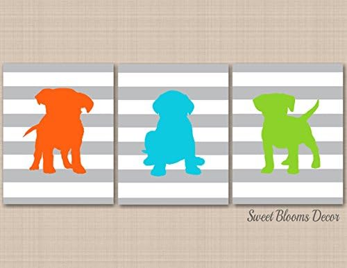Puppy Nursery Wall Art,Puppy Dog Nursery Decor,Green Orange Blue Nursery Wall Art,Dogs Kids Room Decor,Puppy Baby Shower Gift,Puppy Dog Bithday Decor UNFRAMED Prints(NOT CANVAS) C333