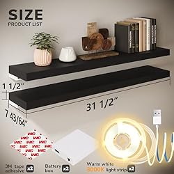 BAMEOS Black Floating Shelves with LED, 31" Sturdy
