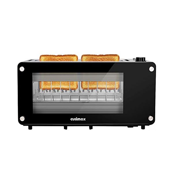 Toaster 2 Slice, CUSIMAX Toaster Long Slot with Glass Window Bagel