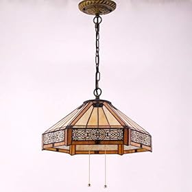 WERFACTORY Tiffany Pendant Light Fixture Yellow Hexagon Stained Glass Mission Hanging Lamp Wide 16 Inch, Height 40 Inch… 41EvaaplXIL