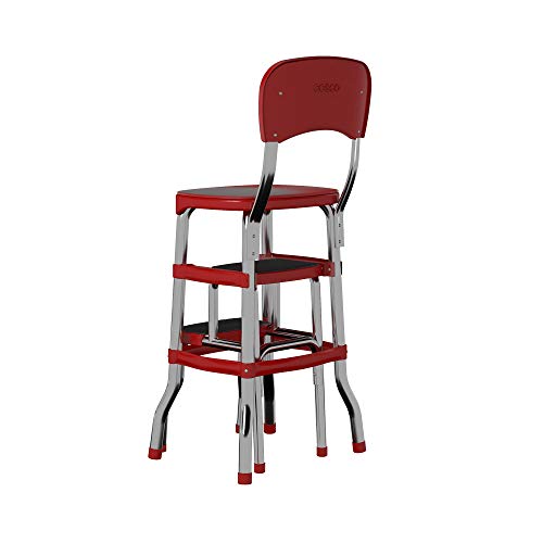 Cosco Retro Counter Chair/Step Stool, Sliding, Red Pricepulse