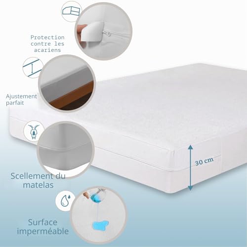 Bedecor Elastic Mattress Cover with Zip, Hypoallergenic, Silent, Cotton Waterproof Mattress Protector 80 x 200 + 16 cm