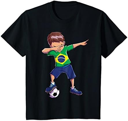 Kids Dabbing Soccer T shirt for Boys Brazil Brazilian Football 10 Black