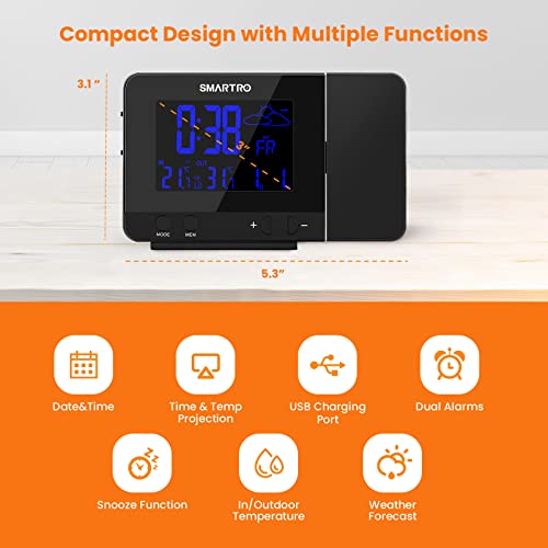 SMARTRO SC31B Digital Projection Alarm Clock with Weather Station