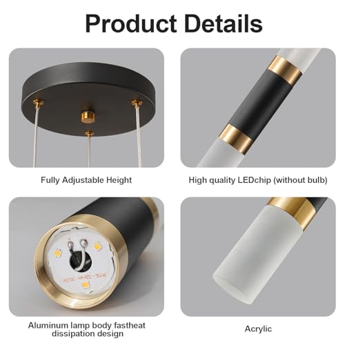 ZYBWL Modern Pendant Lamp Black 3 Flame LED Mini Dining Room for Kitchen Living Room Bedroom Bar Black Gold Small Height Adjustable