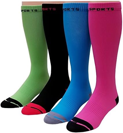 4 Pairs Moderate 15-20 mmHg Gruaduted Support Compression Knee High Socks (9-11, Sports Assorted 416)