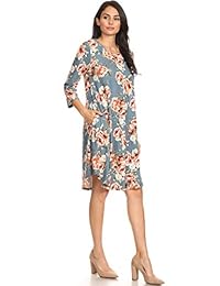 ROPA HEO vestido de media pierna con mangas 3 4 y bolsillos para mujer con estampado sólido, casual, cómodo y relajado